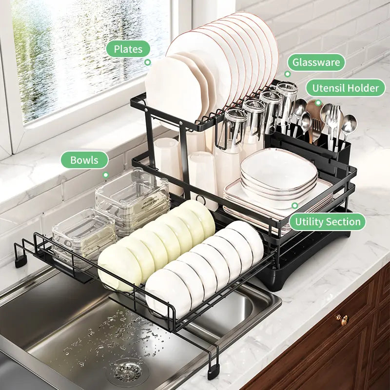 Foldable 2-Tier Dish Drying Rack