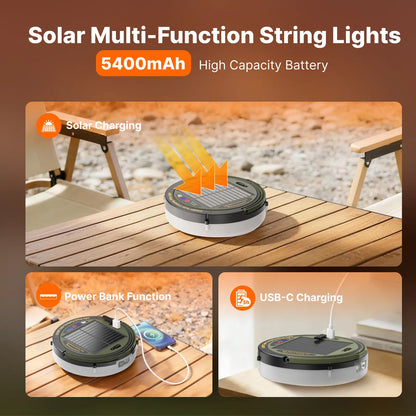 Solar Camping String Lights – 49.2FT Retractable LED