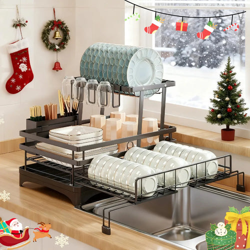 Foldable 2-Tier Dish Drying Rack